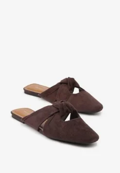 Ciemnobrązowe Klapki Vices Typu Mule z Ozdobnym Supłem Elitina