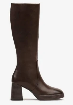 Ciemnobrązowe Kozaki na Słupku z Lekkim Ociepleniem Ansilaria