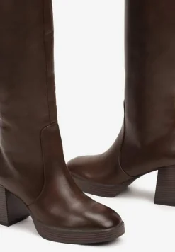 Ciemnobrązowe Kozaki na Słupku z Lekkim Ociepleniem Ansilaria