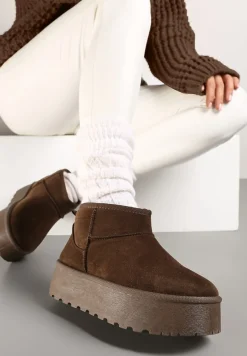 Ciemnobrązowe Krótkie Śniegowce na Grubej Podeszwie Jellert