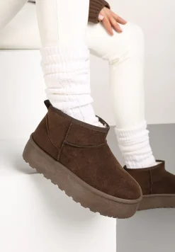 Ciemnobrązowe Krótkie Śniegowce na Grubej Podeszwie Jellert