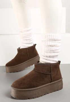 Ciemnobrązowe Krótkie Śniegowce na Grubej Podeszwie Jellert