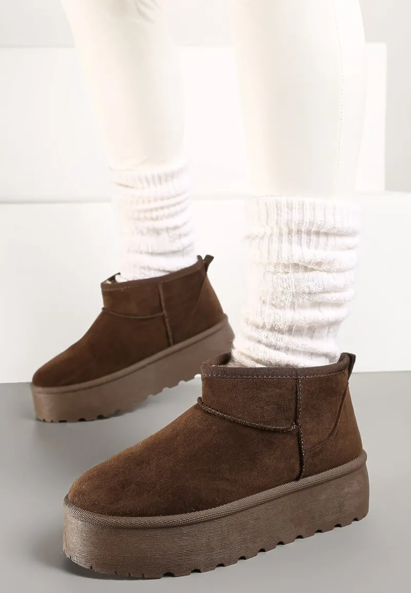 Ciemnobrązowe Krótkie Śniegowce na Grubej Podeszwie Jellert