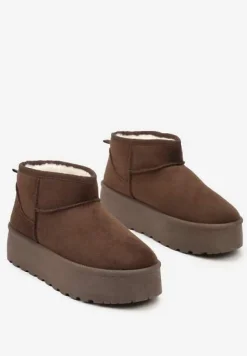 Ciemnobrązowe Krótkie Śniegowce na Grubej Podeszwie Jellert