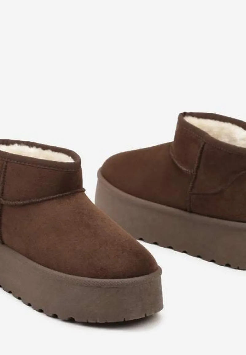 Ciemnobrązowe Krótkie Śniegowce na Grubej Podeszwie Jellert