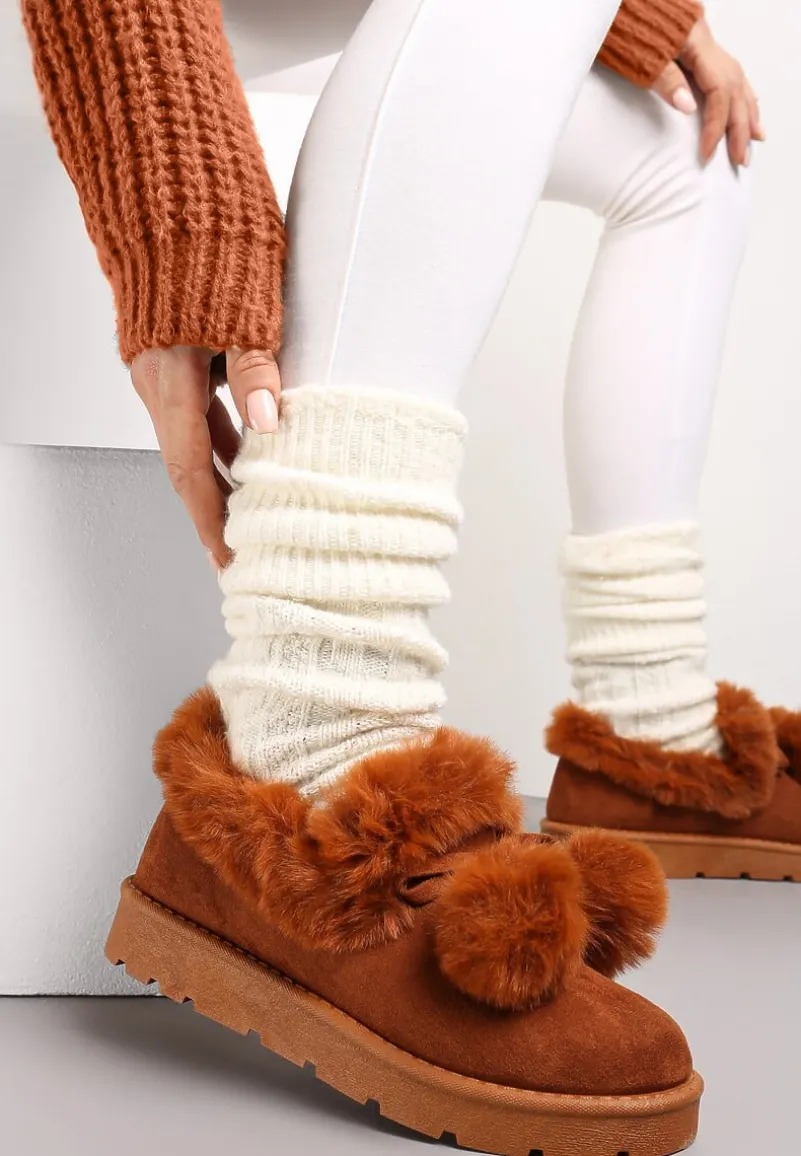 Ciemnobrązowe Śniegowce przed Kostkę na Platformie z Futerkiem Tolonno