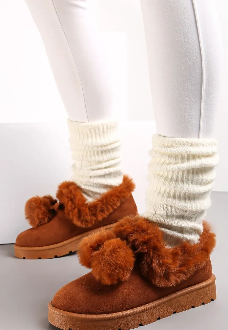 Ciemnobrązowe Śniegowce przed Kostkę na Platformie z Futerkiem Tolonno