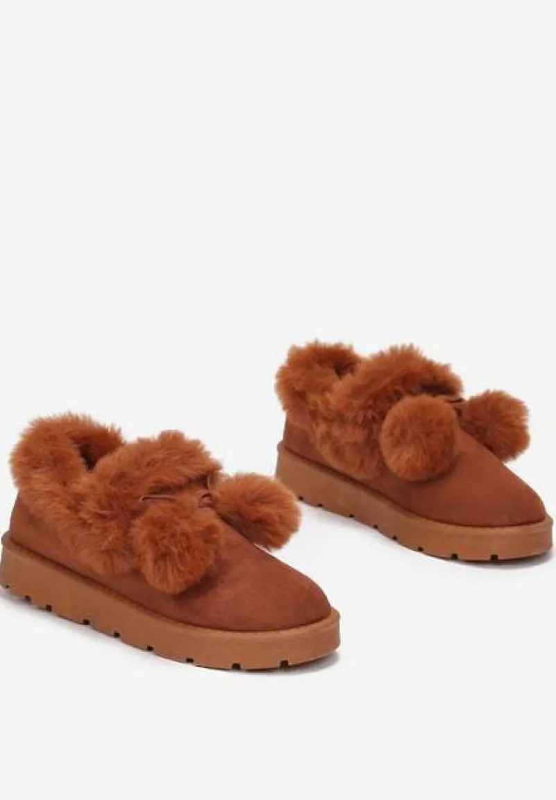 Ciemnobrązowe Śniegowce przed Kostkę na Platformie z Futerkiem Tolonno