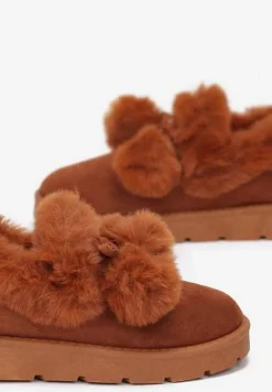 Ciemnobrązowe Śniegowce przed Kostkę na Platformie z Futerkiem Tolonno