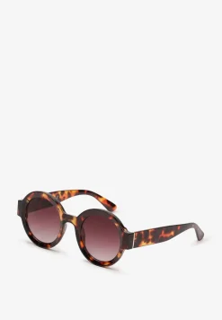 Ciemnobrązowe Okulary Przeciwsłoneczne Okrągłe w Stylu Retro Viralina