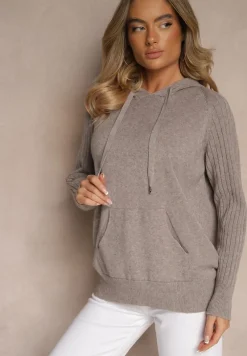 Ciemnobrązowy Sweter z Wiskozą i Kaszmirem oraz z Kapturem Nerolin