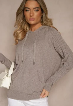 Ciemnobrązowy Sweter z Wiskozą i Kaszmirem oraz z Kapturem Nerolin