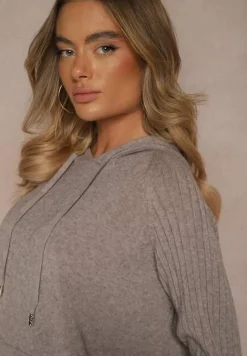 Ciemnobrązowy Sweter z Wiskozą i Kaszmirem oraz z Kapturem Nerolin