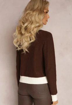 Ciemnobrązowy Dopasowany Kardigan Zapinany na Guziki z Kieszeniami Bloblana