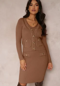 Ciemnobrązowy Komplet 2-częściowy z Prążkowanej Dzianiny Chengi