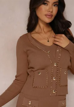 Ciemnobrązowy Komplet 2-częściowy z Prążkowanej Dzianiny Chengi