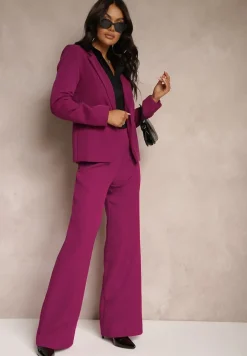 Ciemnofioletowa Casualowa Marynarka Jednorzędowa z Wiskozą i Usztywnioną Linią Ramion Lobel