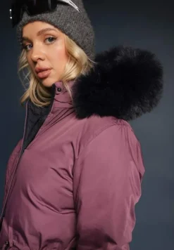 Ciemnofioletowa Długa Kurtka Płaszcz o Dwustronnym Fasonie z Kapturem Astrae