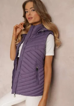 Ciemnofioletowa Kamizelka Nylonowa z Kapturem Marashe