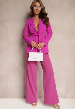 Ciemnofioletowa Marynarka o Jednorzędowym Fasonie z Dwoma Ozdobnymi Paskami Anellana