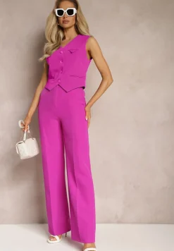 Ciemnofioletowe Garniturowe Spodnie High Waist z Kieszeniami Blathe