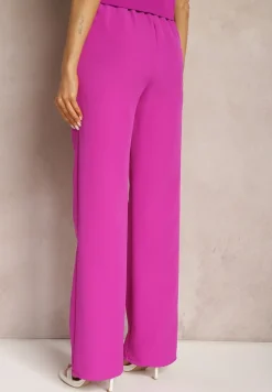 Ciemnofioletowe Garniturowe Spodnie High Waist z Kieszeniami Blathe