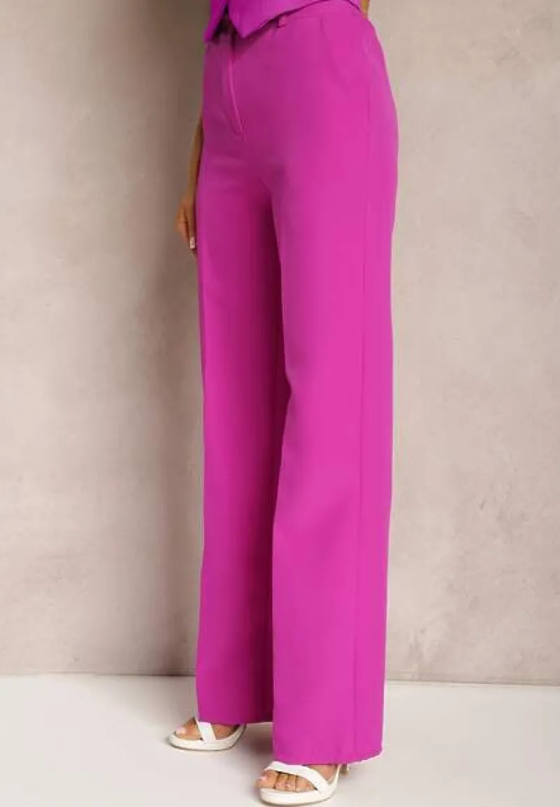 Ciemnofioletowe Garniturowe Spodnie High Waist z Kieszeniami Blathe