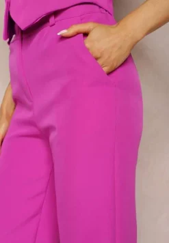 Ciemnofioletowe Garniturowe Spodnie High Waist z Kieszeniami Blathe