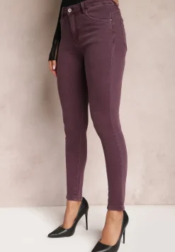 Ciemnofioletowe Jeansy Skinny z Efektem Push Up Karinali