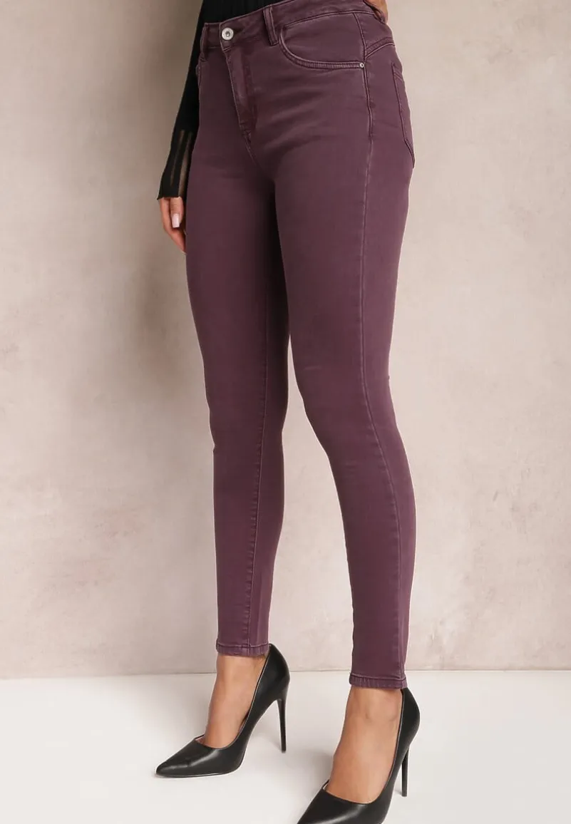 Ciemnofioletowe Jeansy Skinny z Efektem Push Up Karinali
