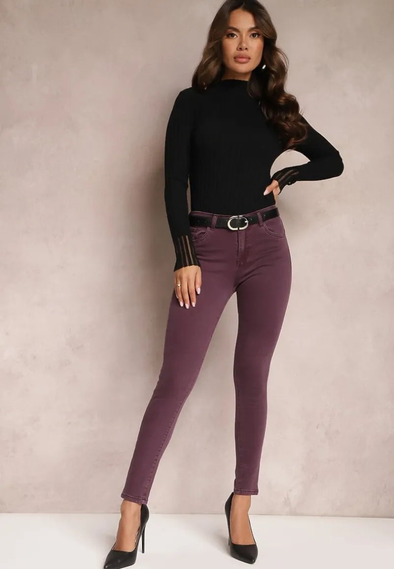 Ciemnofioletowe Jeansy Skinny z Efektem Push Up Karinali