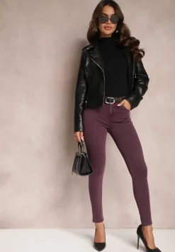 Ciemnofioletowe Jeansy Skinny z Efektem Push Up Karinali