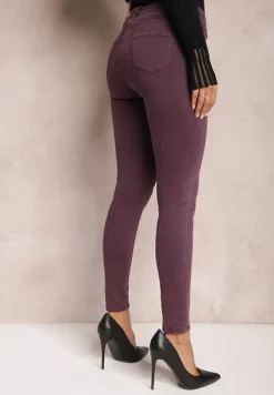 Ciemnofioletowe Jeansy Skinny z Efektem Push Up Karinali