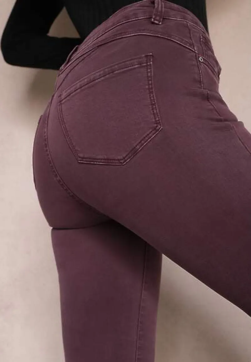 Ciemnofioletowe Jeansy Skinny z Efektem Push Up Karinali