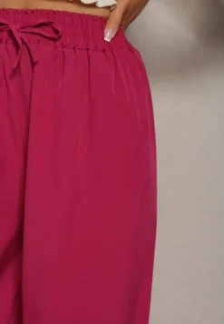 Ciemnofioletowe Spodnie High Waist z Szerokimi Nogawkami z Wiskozą Wykończone Gumką w Talii Crisantas