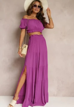 Ciemnofioletowy 2-częściowy Komplet z Wiskozy w Hiszpańskim Stylu Avasa