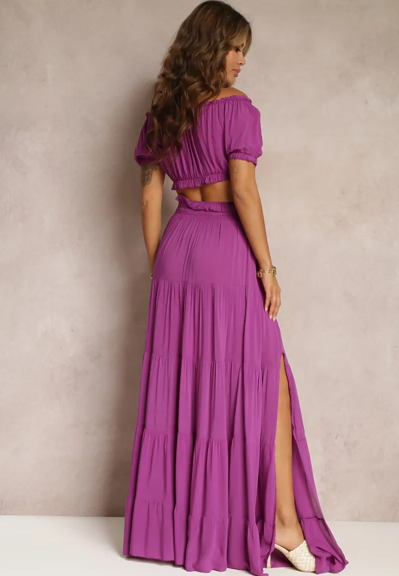 Ciemnofioletowy 2-częściowy Komplet z Wiskozy w Hiszpańskim Stylu Avasa