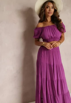 Ciemnofioletowy 2-częściowy Komplet z Wiskozy w Hiszpańskim Stylu Avasa