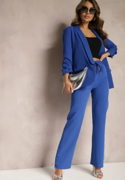 Ciemnoniebieska Marynarka Niezapinana z Marszczonymi Rękawami O rolea