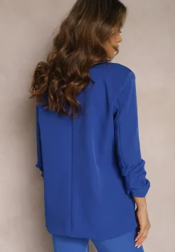 Ciemnoniebieska Marynarka Niezapinana z Marszczonymi Rękawami O rolea