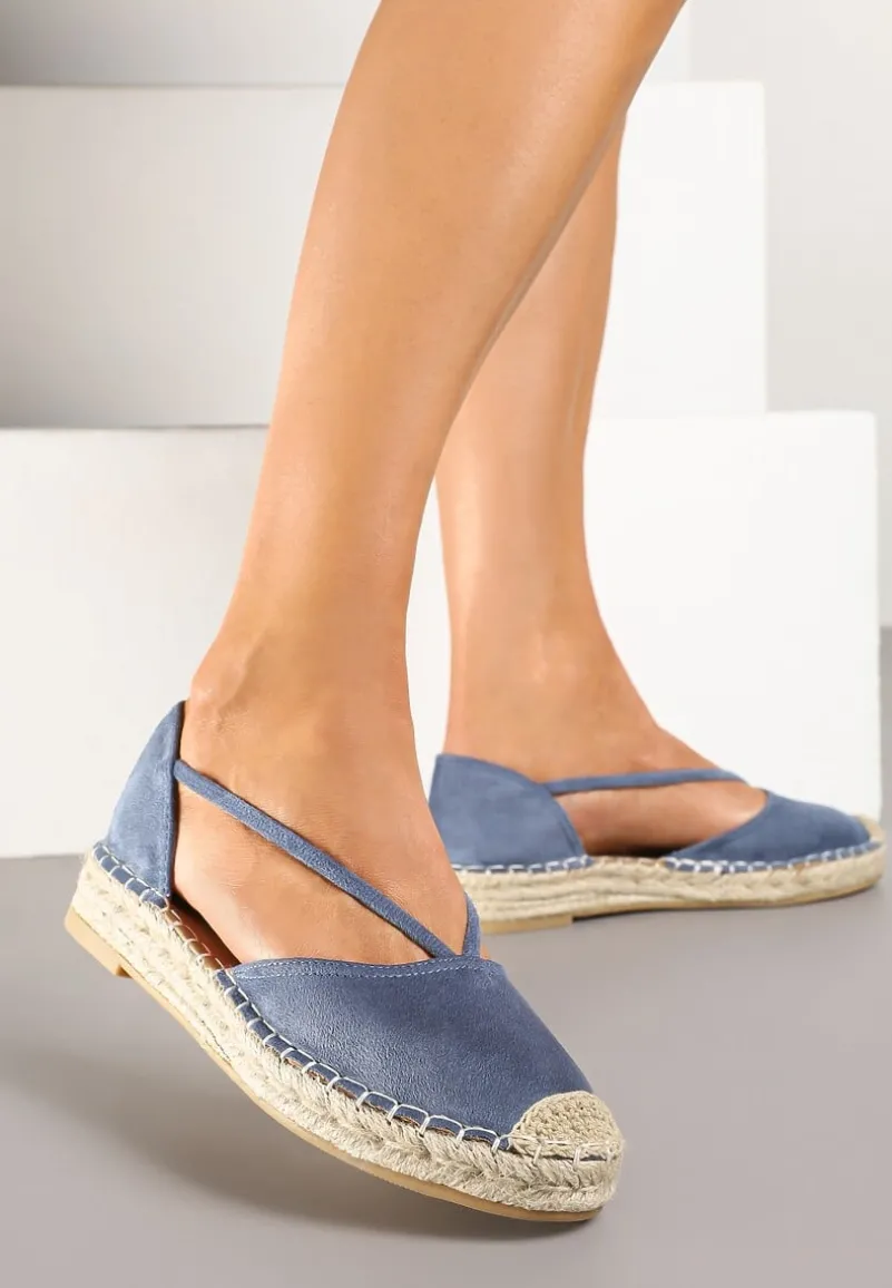 Ciemnoniebieskie Płaskie Espadryle z Wyciętymi Bokami Ozdobione Plecionką Annorila