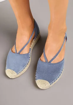 Ciemnoniebieskie Płaskie Espadryle z Wyciętymi Bokami Ozdobione Plecionką Annorila