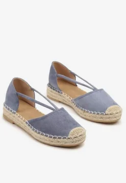 Ciemnoniebieskie Płaskie Espadryle z Wyciętymi Bokami Ozdobione Plecionką Annorila