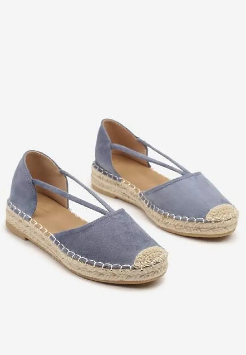 Ciemnoniebieskie Płaskie Espadryle z Wyciętymi Bokami Ozdobione Plecionką Annorila