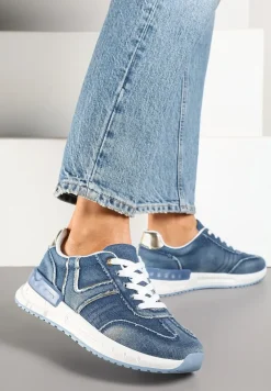 Ciemnoniebieskie Sneakersy na Grubej Podeszwie Zdobione Przetarciami Ninilitia