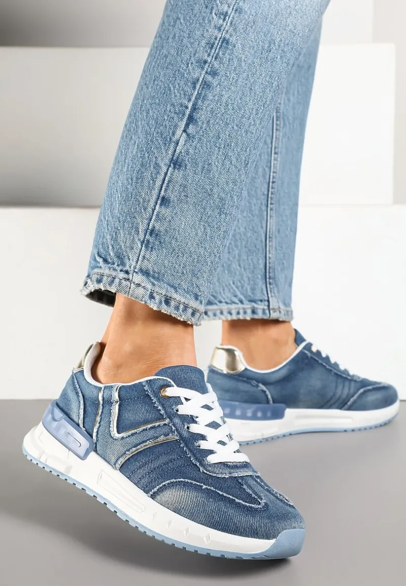 Ciemnoniebieskie Sneakersy na Grubej Podeszwie Zdobione Przetarciami Ninilitia