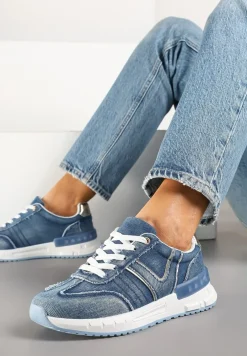 Ciemnoniebieskie Sneakersy na Grubej Podeszwie Zdobione Przetarciami Ninilitia