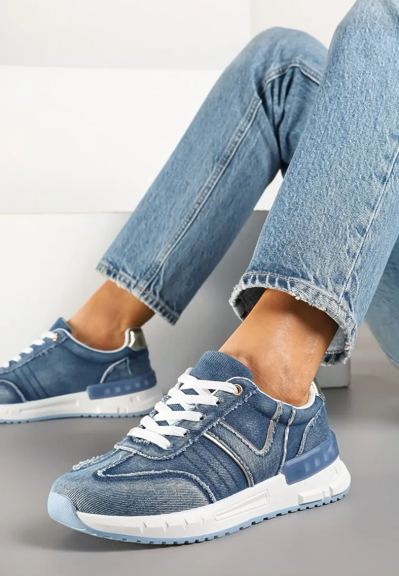 Ciemnoniebieskie Sneakersy na Grubej Podeszwie Zdobione Przetarciami Ninilitia
