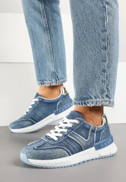 Ciemnoniebieskie Sneakersy na Grubej Podeszwie Zdobione Przetarciami Ninilitia