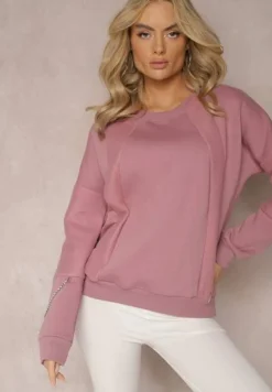 Ciemnoróżowa Bawełniana Bluza z Łańcuszkiem Eleutia